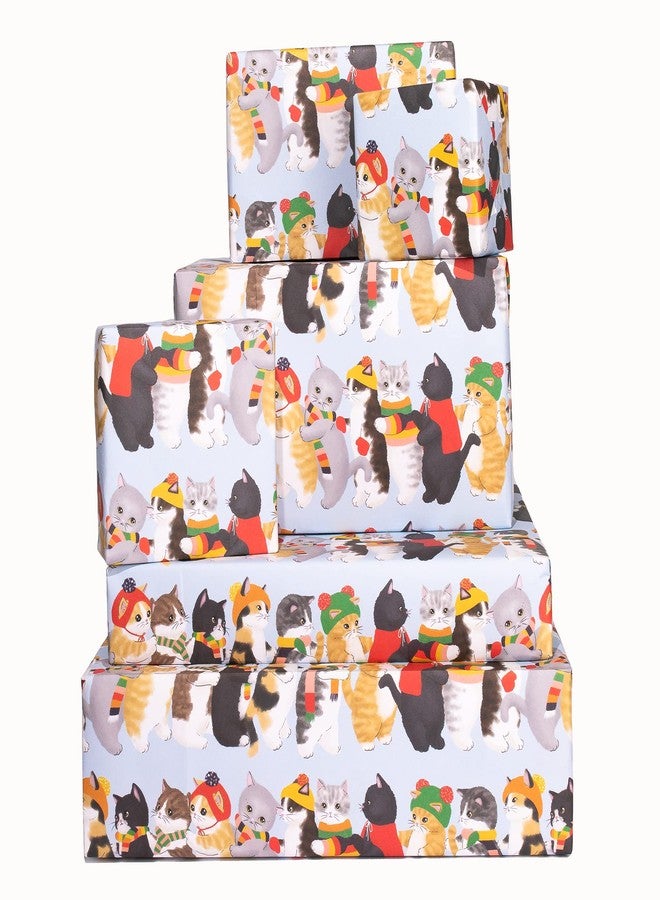 CENTRAL 23 Cat Christmas Wrapping Paper for Girls Boys - 6 Sheets of Gift Wrap For Cat Owners - Thick Xmas Wraps For Men Women - Seasonal - Holiday - Presents for Him Her - Recyclable - Image 1